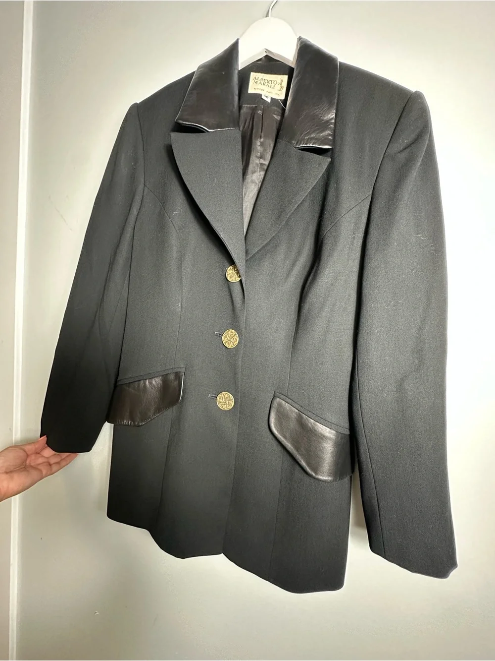 Alberto Makali Wool Leather Blazer Jacket Size 10
